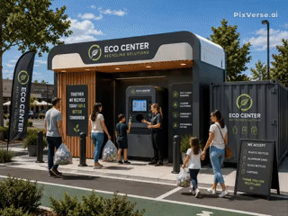 Animated concept of a community EcoCenter serving customers