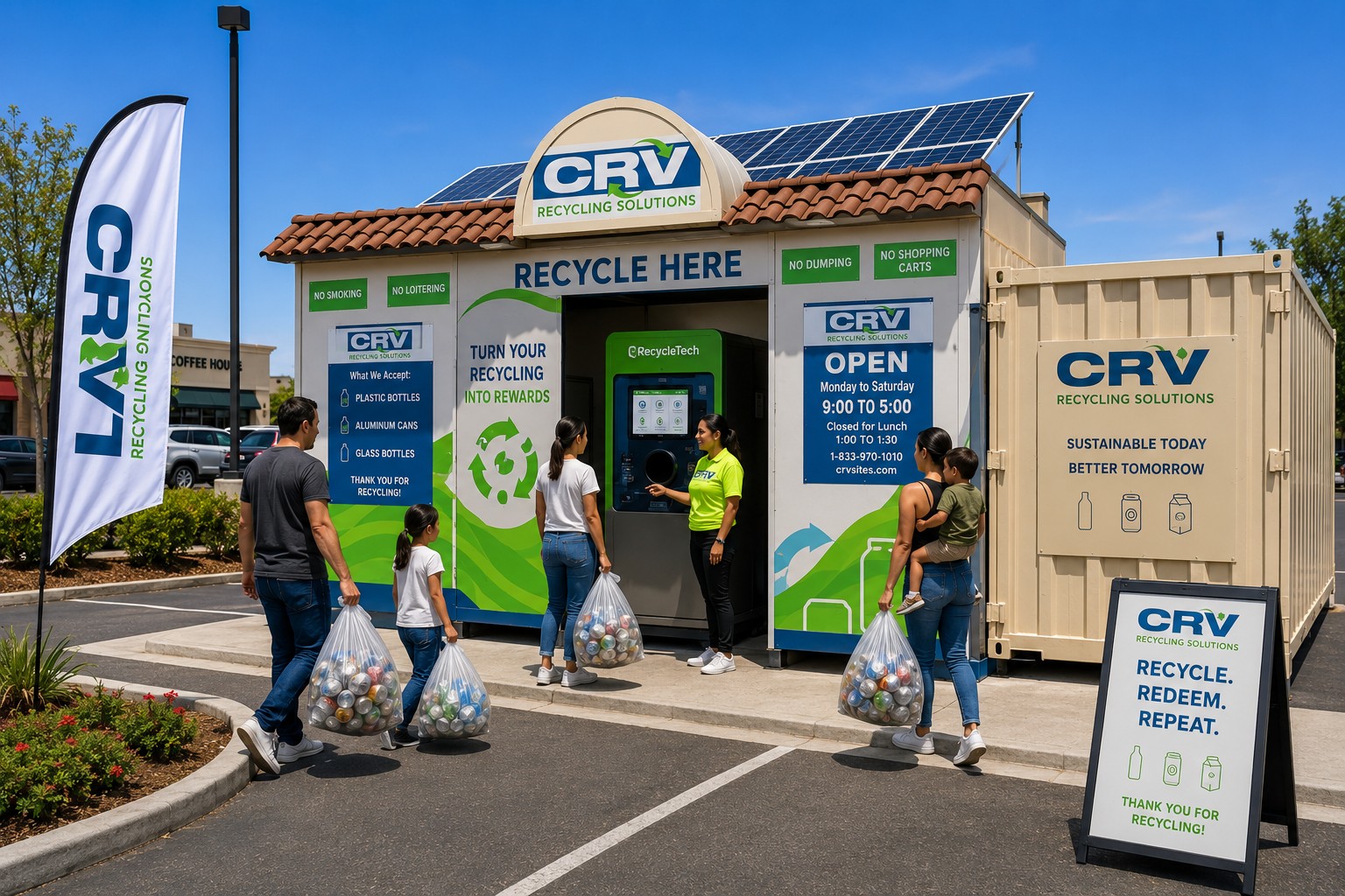 Concept rendering of a staffed hybrid CRV center with an automated kiosk